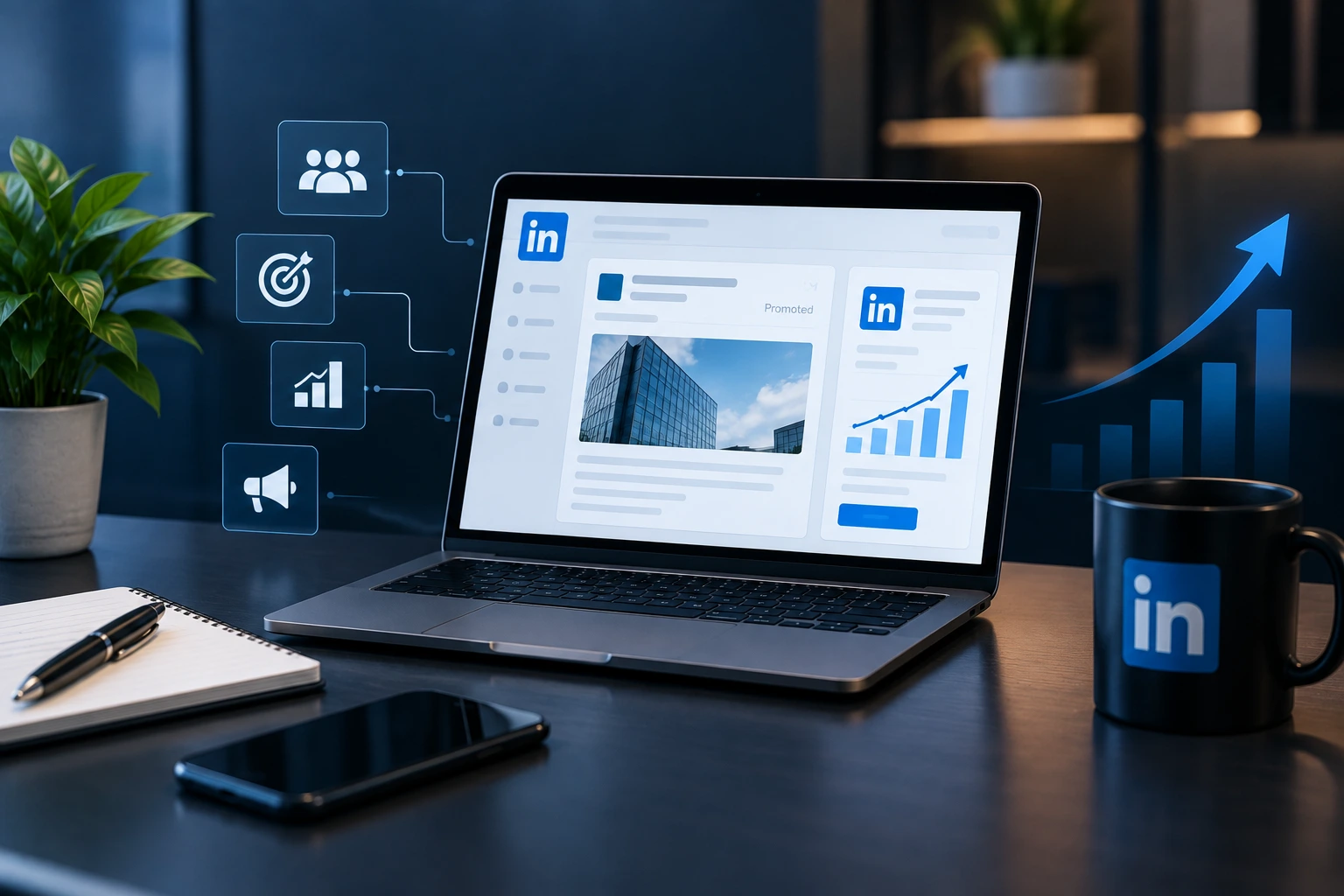 LinkedIn Ads specialist planning and managing professional advertising campaigns
